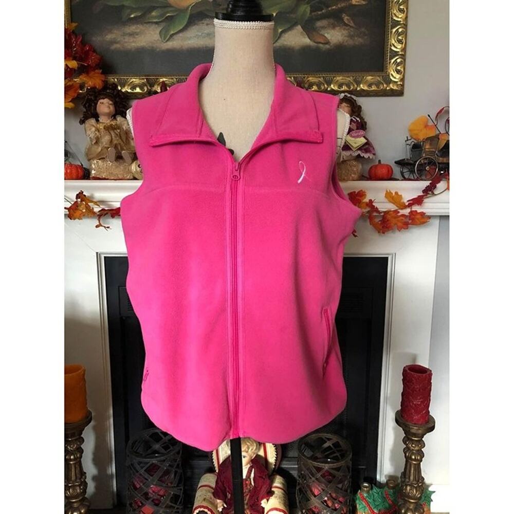 Pink Stuff Women’s Sleeveless Vest Jacket Pink Ribbon Medium Cancer Awareness